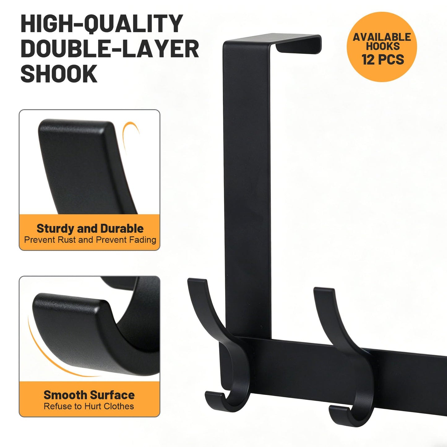 SKY-TOUCH Over Door Hook Hanger 6 Hooks, for Hanging Clothes, Hats, Coats, Towels, Robes - Rust Resistant Door Hanger with 6 Hooks, 20KG Maximum load, Aluminum, 40x18cm