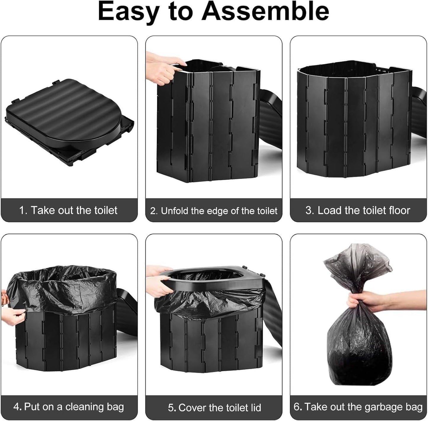 Sky-Touch Foldable Camping Toilet, Portable Travel Commode for Adults, Comes with Paper Holder, Garbage Bag and Curing Agent, Hiking, Road Trips, Beach, Emergency Use