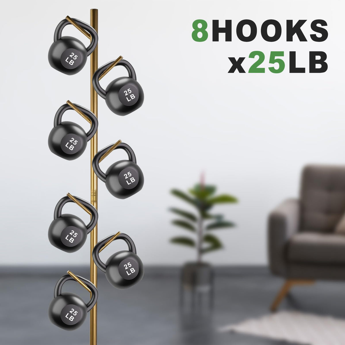 SKY-TOUCH Free Standing Hall Coat Tree with 7 Hooks, Stand Tree Rack with Marble Round Base, Entryway Coat Stand for Purses, Clothes, Scarves, for Hallway, Bedroom, Living Room, Golden-170*30*30cm