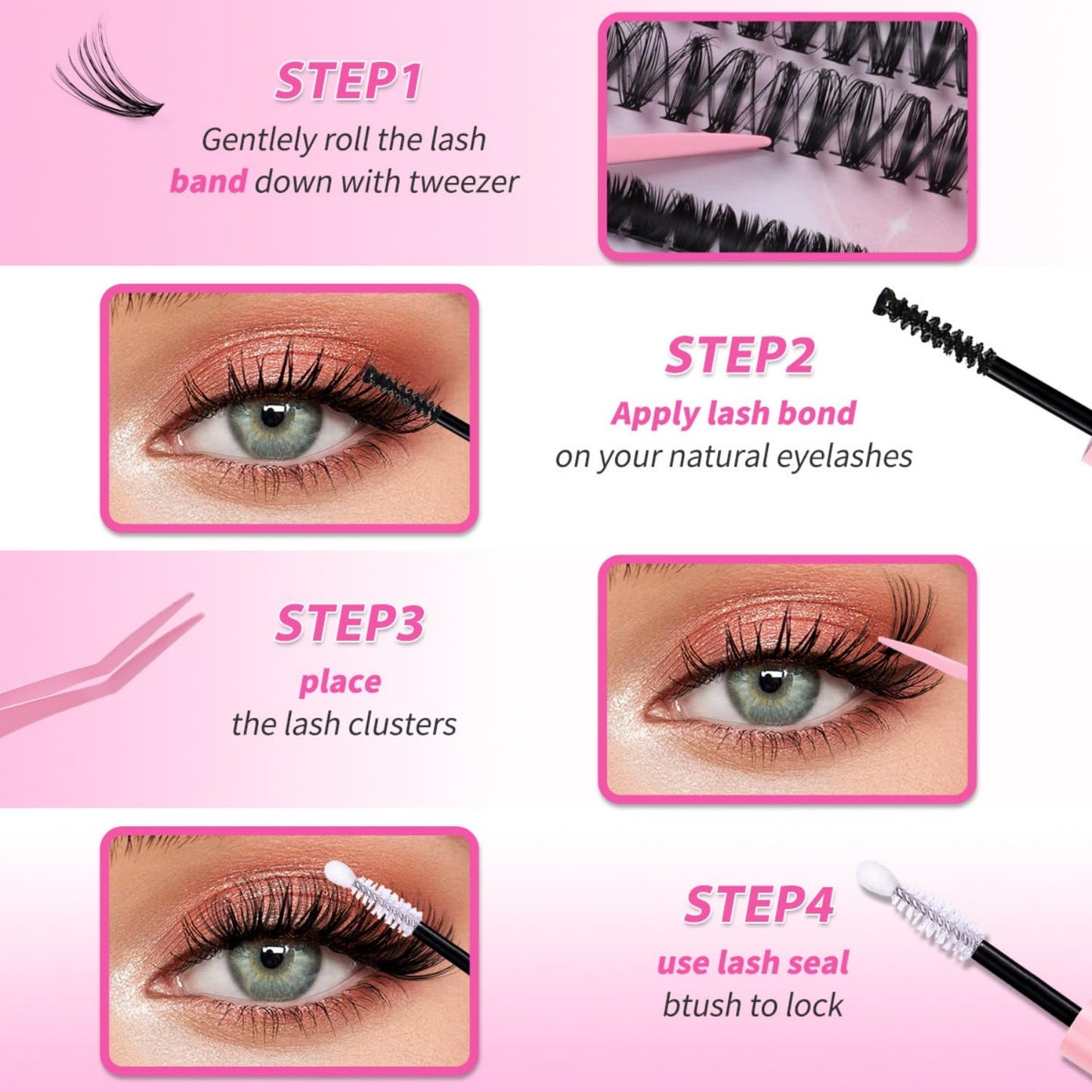 SKY-TOUCH Lash Clusters Kit 640 Pcs, False Lashes DIY Lash Extension 9-16mm 30D+40D+50D Curvature Individual Lashes, Eyelash Kit with Lash Bond, Lash Tweezers, Eyelash comb, Seal Lash remover