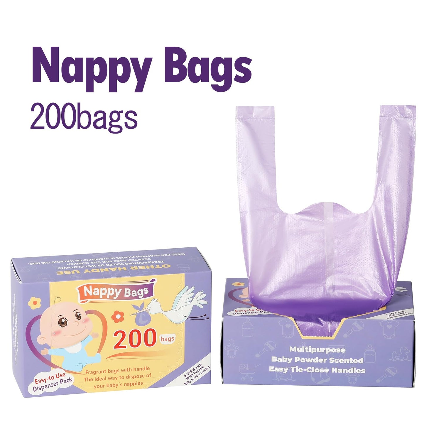 SKY-TOUCH Portable Biodegradable Disposable Diaper Wet Waste Bag (200pcs/box) Baby Powder Scented Diaper Wet Waste Bag Vest Design Baby Diaper Bag Suitable for Travel and Daily Use