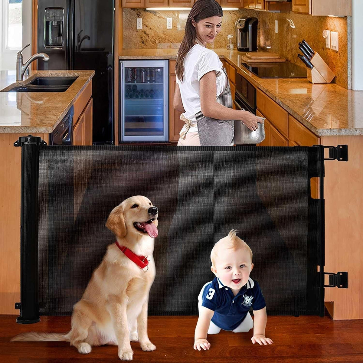 SKY-TOUCH Retractable Baby Safety Gate (180 x 86 cm Mesh Pet Gate) – Drill-Mount Installation, Adjustable Width Suitable for Stairs, Doorways, and Hallways, Grey