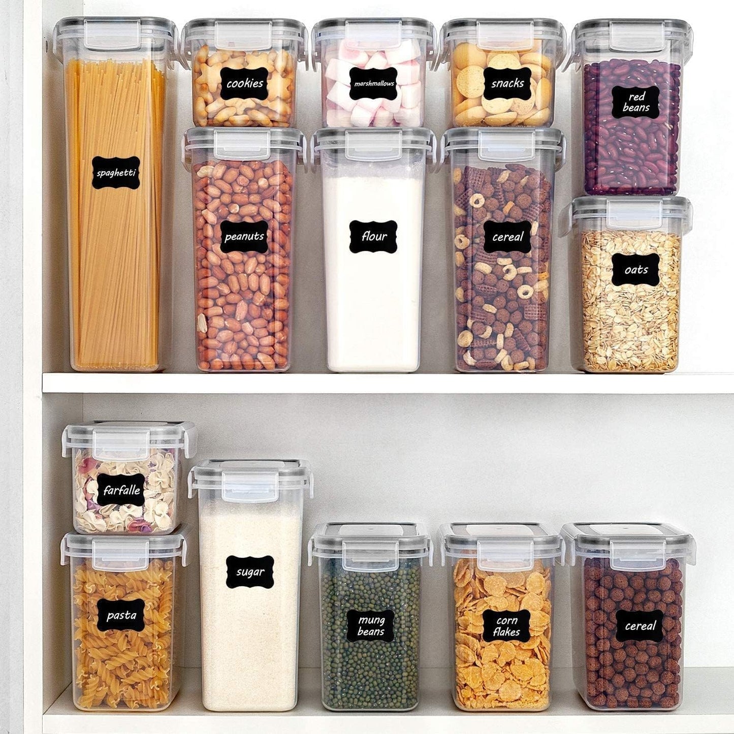 SKY-TOUCH 8 PACK Airtight Food Storage Containers Set, 4 SIZE BPA-Free Plastic Pantry Jars with Lids for Pasta, Spaghetti, Flour, Rice, Cereal & Grains Clear Kitchen Organizer Containers