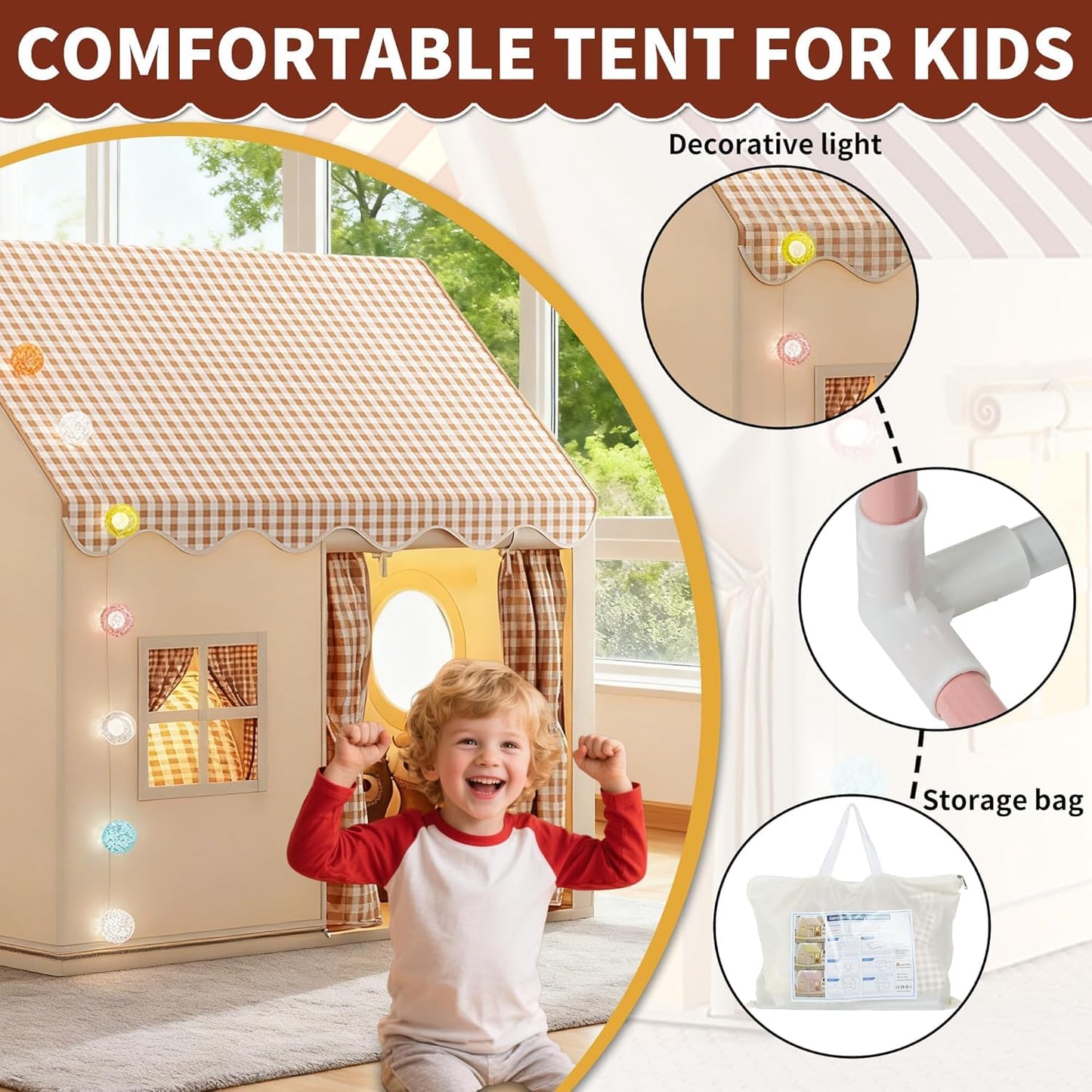 SKY-TOUCH Children's Indoor Play Tent, Princess Castle Playhouse, Suitable for Indoor and Outdoor Use, Includes cotton ball lamp, 120 * 105 * 128 cm, Washable and Foldable Comes with Portable Bag,Gray