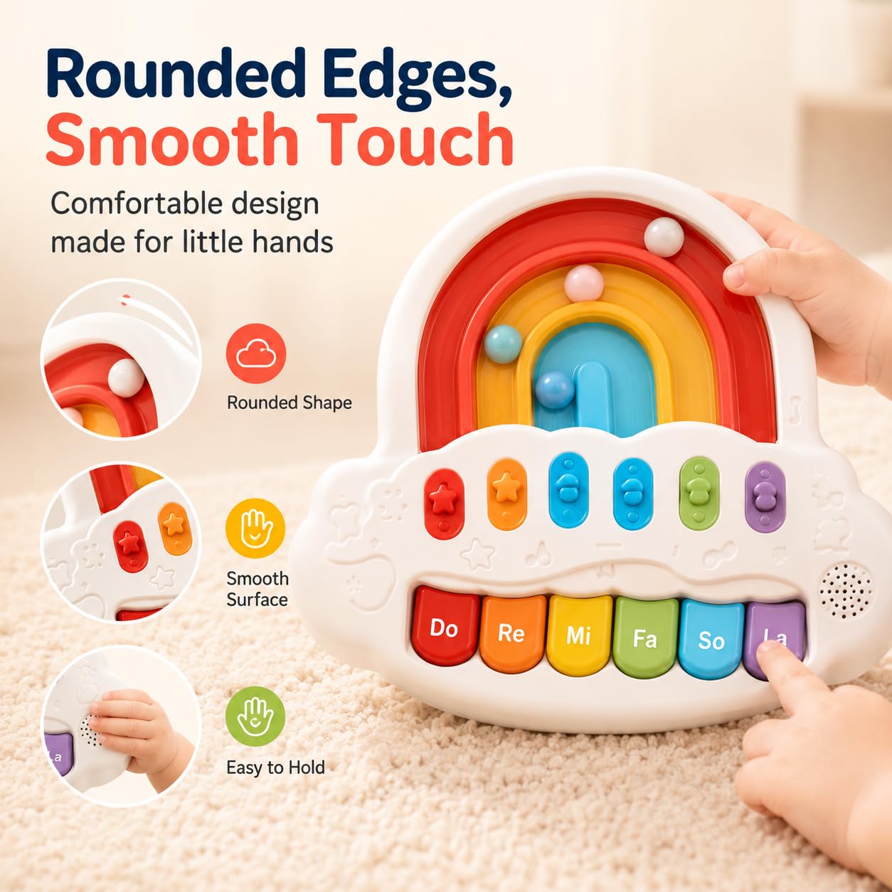 SKY-TOUCH 2 in 1 Baby Piano with Light Up Keyboard & Marble Game, 4 Modes Musical Learning for 12+ Months, Sensory Infant Gift for Boys & Girls