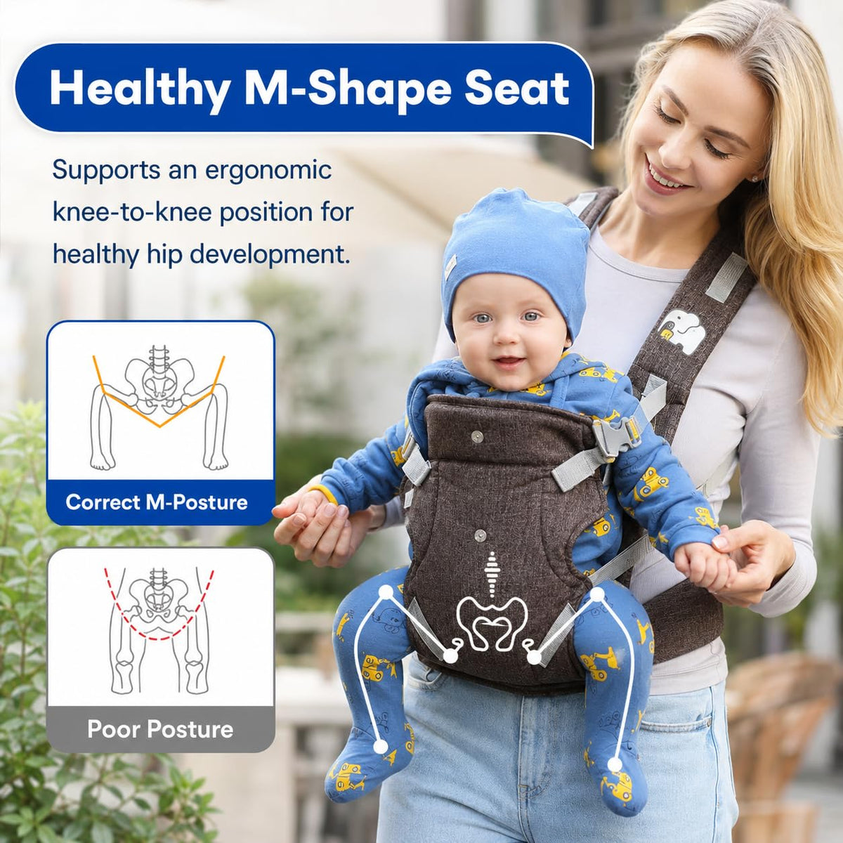 SKY-TOUCH 4-in-1 Baby Carrier, Ergonomic Convertible Infant Carrier with M-Shape Seat, C-Shape Support, Adjustable Shoulder Straps, Front Inward, Outward & Back Carry, Linen Fabric