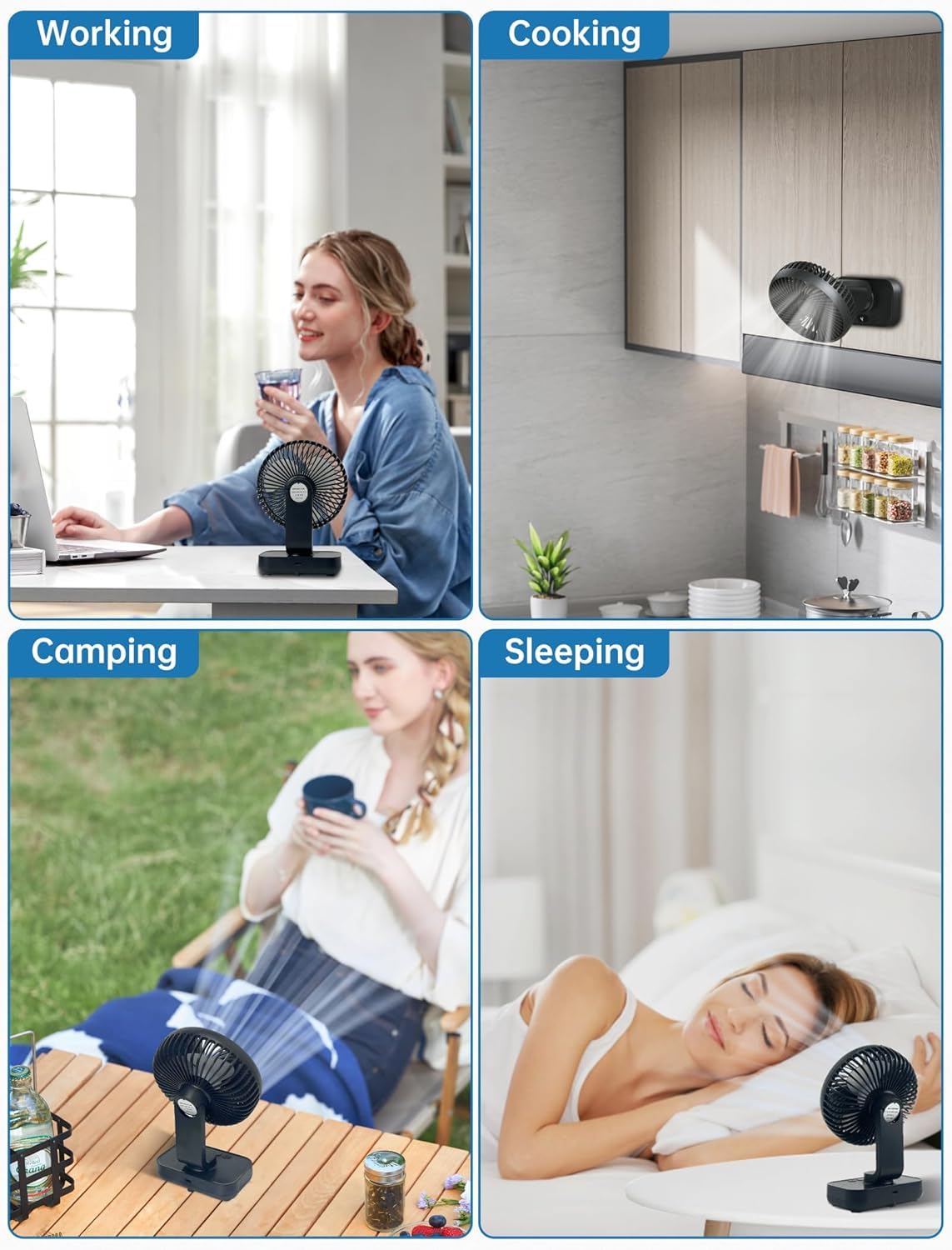 SKY-TOUCH Desk Fan, Portable Table Fan with 4 Adjustable Speed Control, Adjustable Angle and Wind Direction, Rechargeable 4000 mAh for Desk, Office & Travel, Black, 13.8 * 7.5 * 18.3 cm