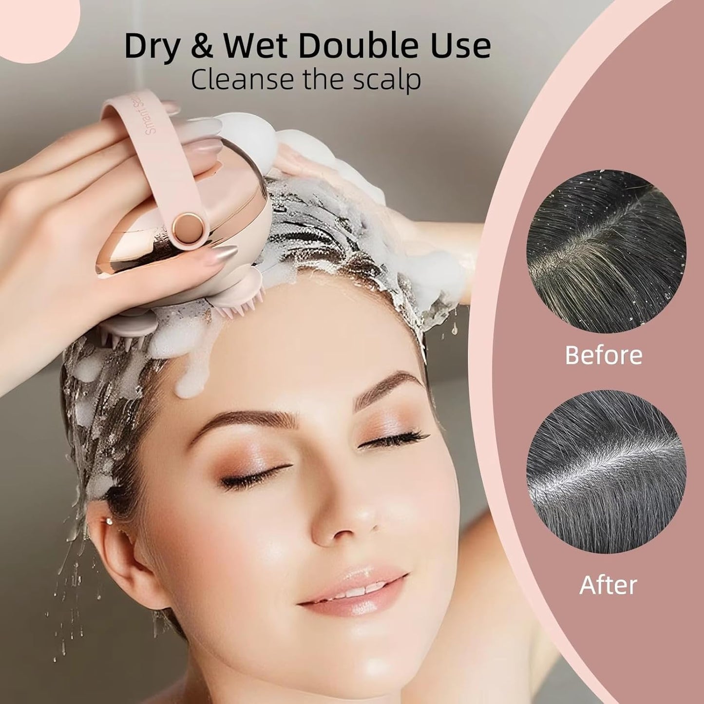SKY-TOUCH Handheld Head Massager,Full Body Portable Massager,2 Massage Modes with 4 Silicone Massage Heads, 360° Rotating Kneading, Wet & Dry Use