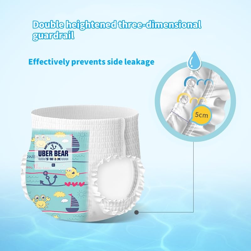 SKY-TOUCH 5pcs Disposable Swim Diapers 6-11kg, Individually packaged Gap-Free Baby Swimming Pants, Premium Eco Baby Nappies Leak Protection,Size L