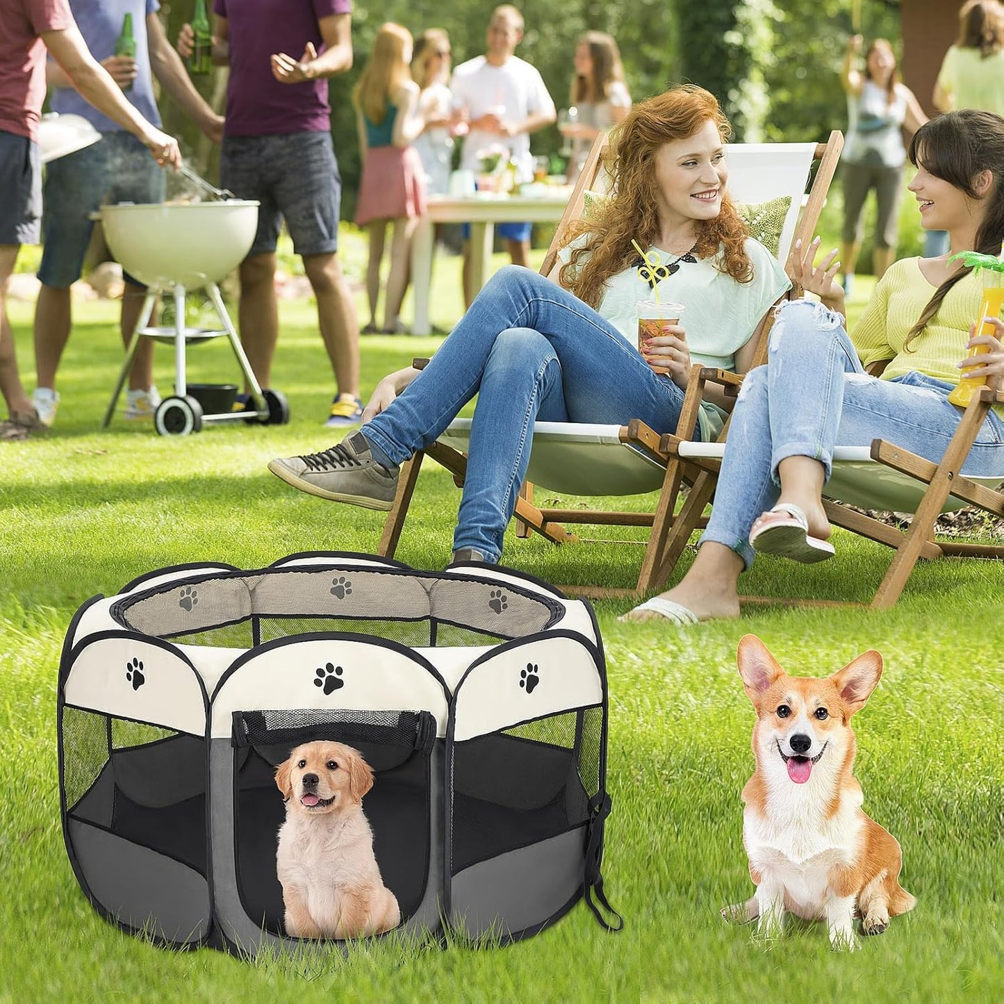 SKY-TOUCH Pet Playpen Portable Dog Pen Foldable Pop Up Cat Play Pen, Oxford Fabric Soft Dog Crate Cage Puppy Pen for Indoors Outdoor Travel,Folding Tent Whelping Box for Indoor, 82x82x59cm, Grey