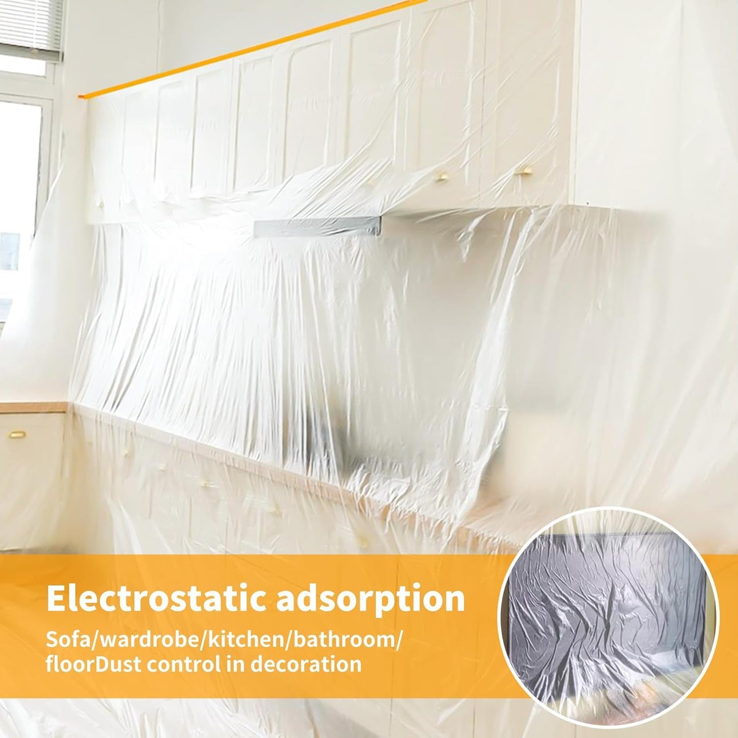 SKY-TOUCH 2 Rolls Plastic Dustproof Cloth, Decorative Plastic Dustproof Cloth, 4.5m x 20m Waterproof Masking Film roll, Pre-applied Tape, Suitable for Furniture Painting and Masking