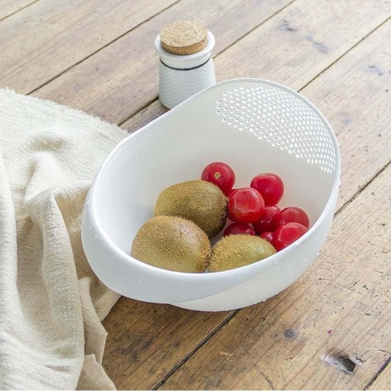 SKY-TOUCH Rice-Washing and Draining Bowl — Suitable for Washing Vegetables, Fruits, Pasta, etc.; Combines Washing and Storage Functions, 23 * 19 * 13 cm(White)