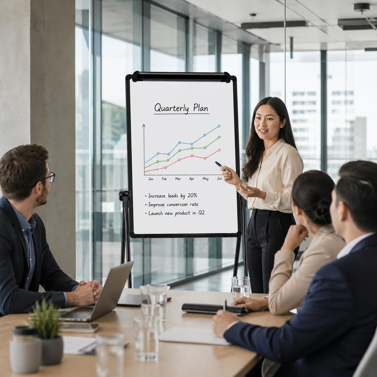 SKY-TOUCH Magnetic Whiteboard Easel 60 x 90 cm, Double-Sided Dry Erase Flipchart Board with Stand, Height Adjustable 360° Rotating Mobile White Board for School, Home, Office and Teaching