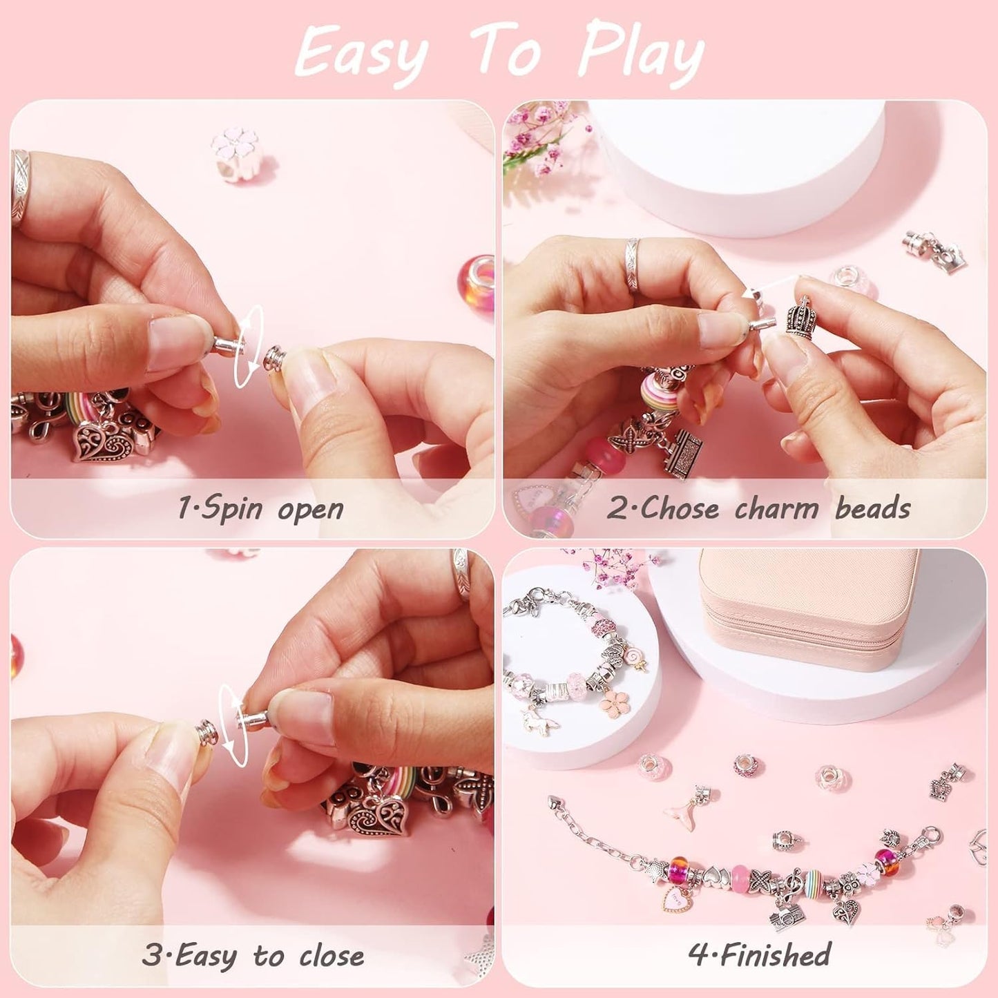 SKY-TOUCH Charm Bracelet Making Kit for Girls, 68pcs DIY Jewelry Making Kits with Box, Gift for Craft Toys Birthday Christmas for Girls Toys Age 6-12