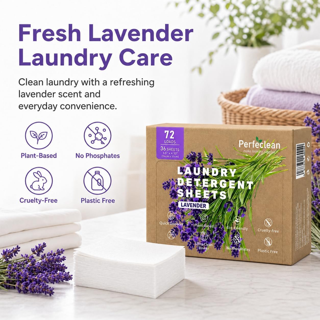SKY-TOUCH 72pcs High-Strength Laundry Detergent Sheets, Lavender Scent Suitable for Dormitories, Universities, Homes, Hotels Travel