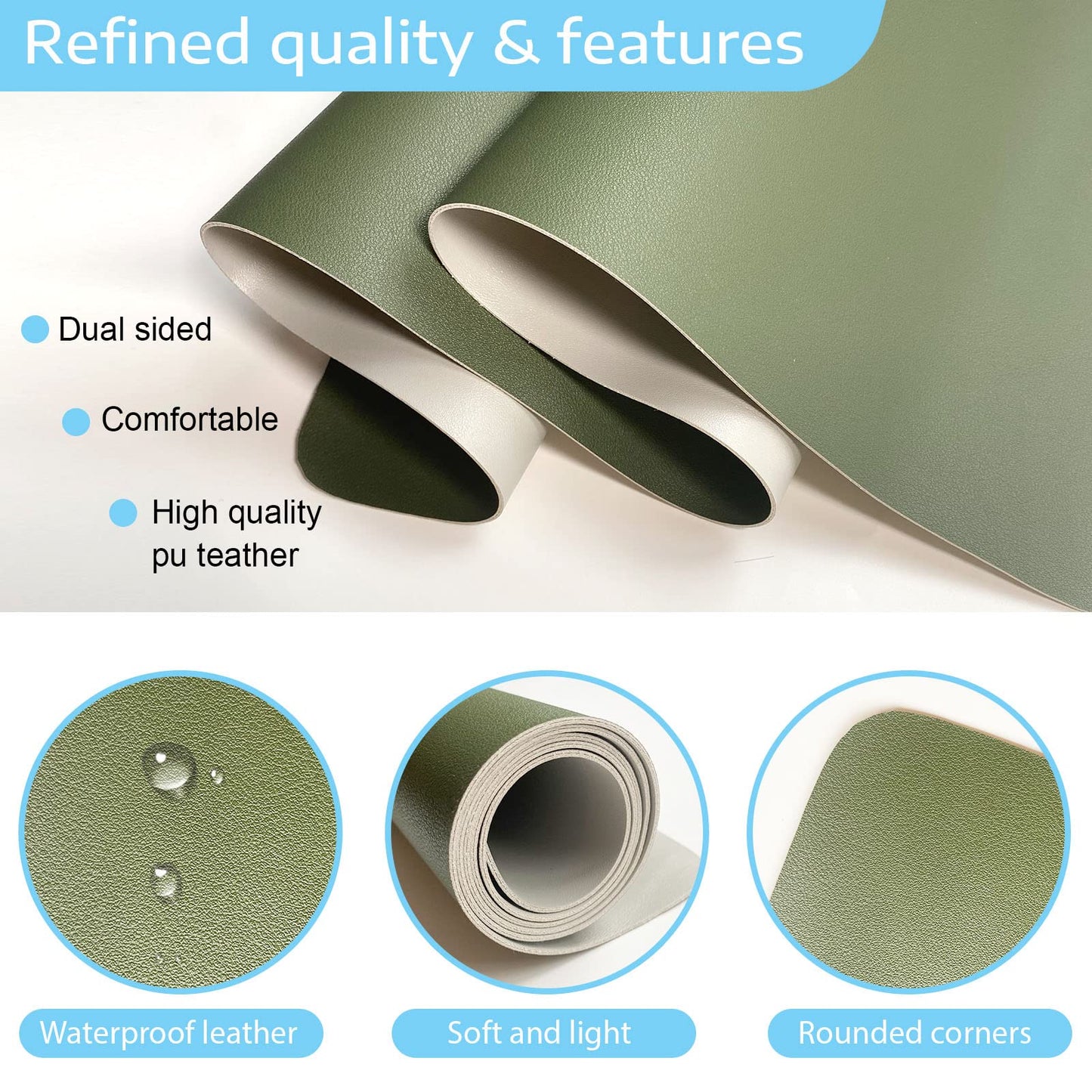 SKY-TOUCH Mouse Pad Large 80x40cm, Leather Computer Pad Office Desk Mat Extended Gaming Mouse Pad, Non-Slip Waterproof Dual-Side USe Desk Mat Protector (Green/Silver)