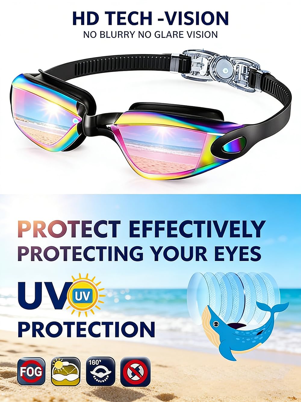 SKY-TOUCH Kid Swimming Goggles, UV Protection High-definition Lenses Anti-fog And Leak-proof With Quick-adjusting Straps Suitable for Children Teenagers Girls and Boys Pink Lenses