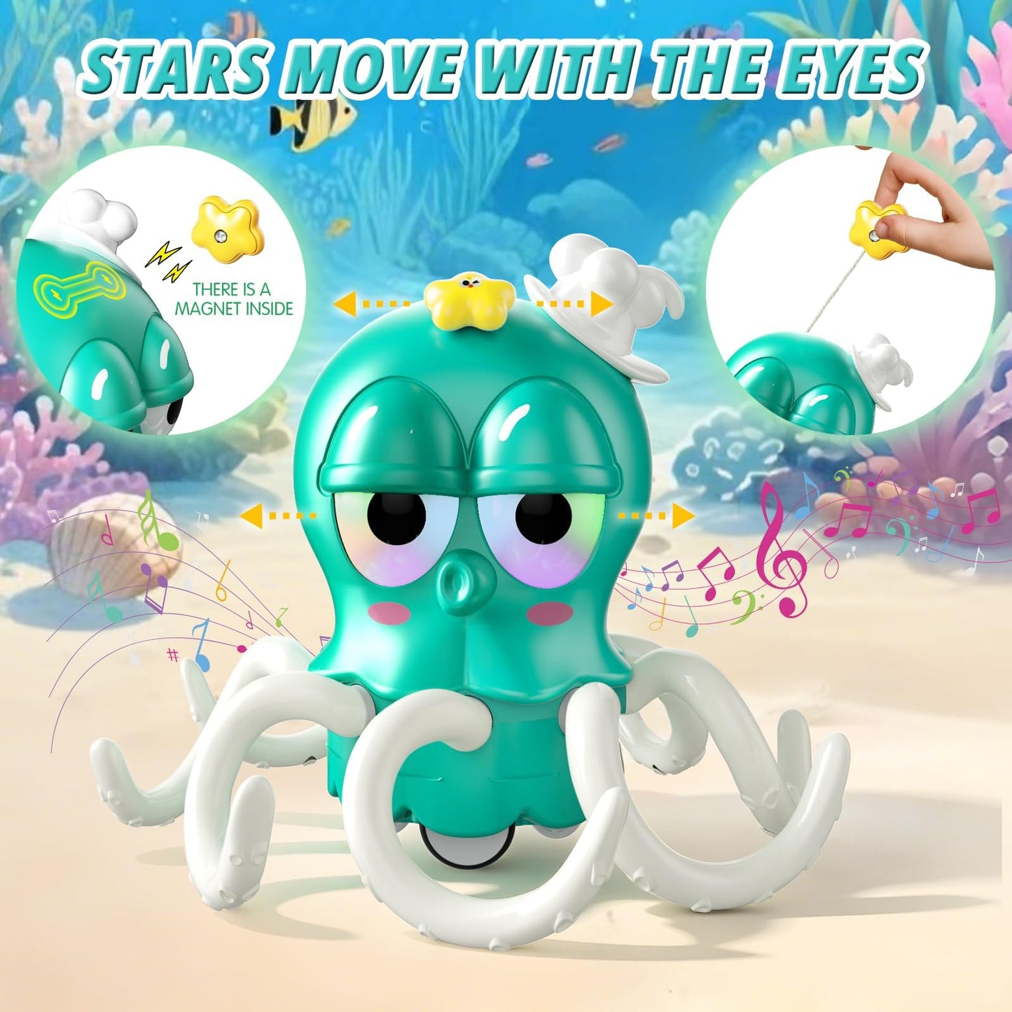 SKY-TOUCH Dancing Octopus Kids Toy, Baby Tummy Time Crawling Toys, Dancing Squid with Music & Light for Boys Girls, Infant Learning Crawling Walking Toy Toddler Birthday Gifts, 18 month+