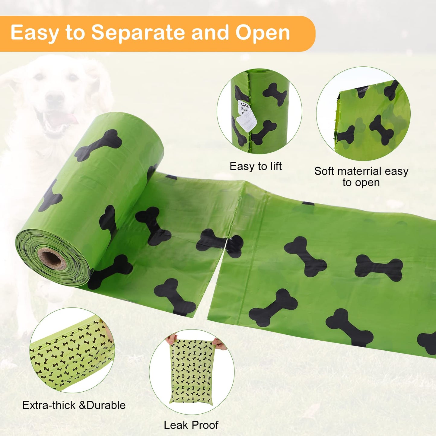 SKY-TOUCH 600 Count Dog Poop Bags Pet Dog Supplies for Dogs Include 2 PCS Green Adjustable Dispenser, Extra Thick and Strong, 100% Leak Proof, Biodegradable Waste Bag