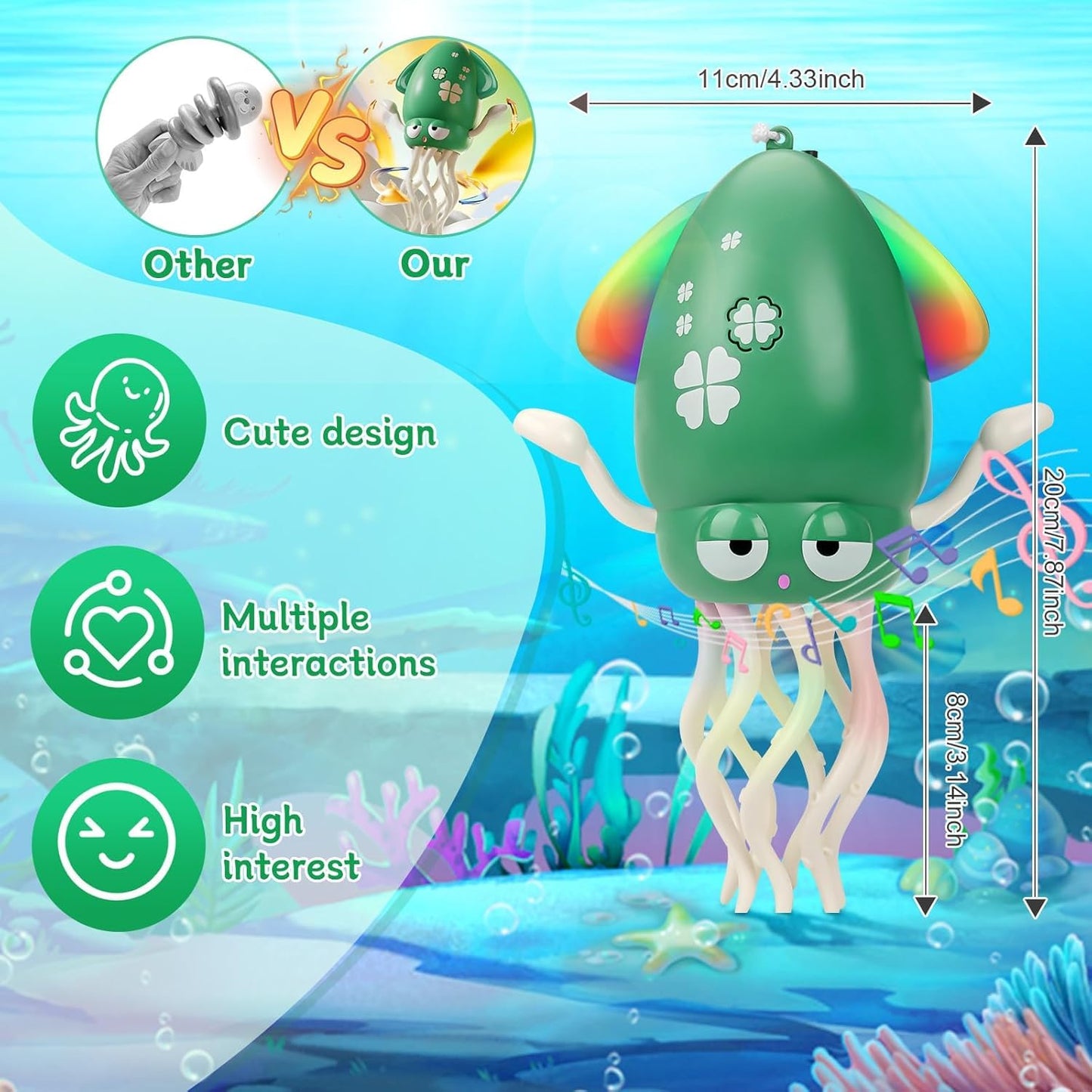 SKY-TOUCH Dancing Squid Toy, Rechargeable Crawling Octopus Toy with LED Light ＆ Music, Funny Electric Baby Sensory Toys, Magical Dancing Toys for 1 2 3 + Year Old Boys Girls