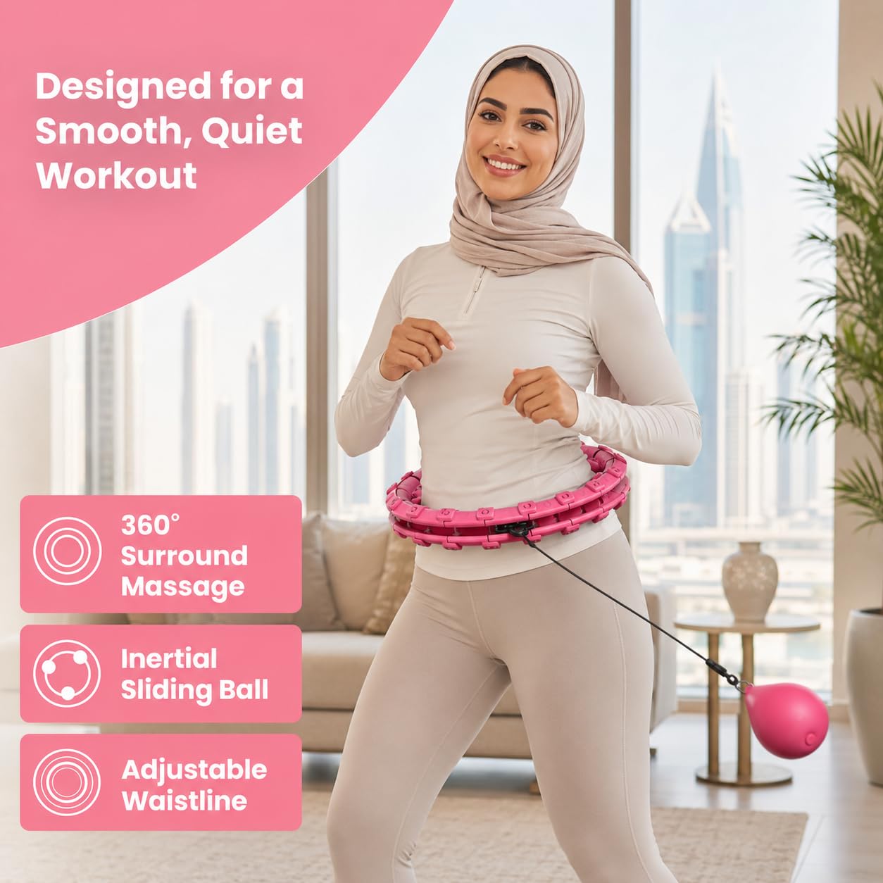 SKY-TOUCH Weighted Hula Hoop for Women, 24 Detachable Links Fitness Hoop, Adjustable Smart Waist Exercise Ring for Weight Loss, Core Workout, Quiet Rotation, Adults & Beginners