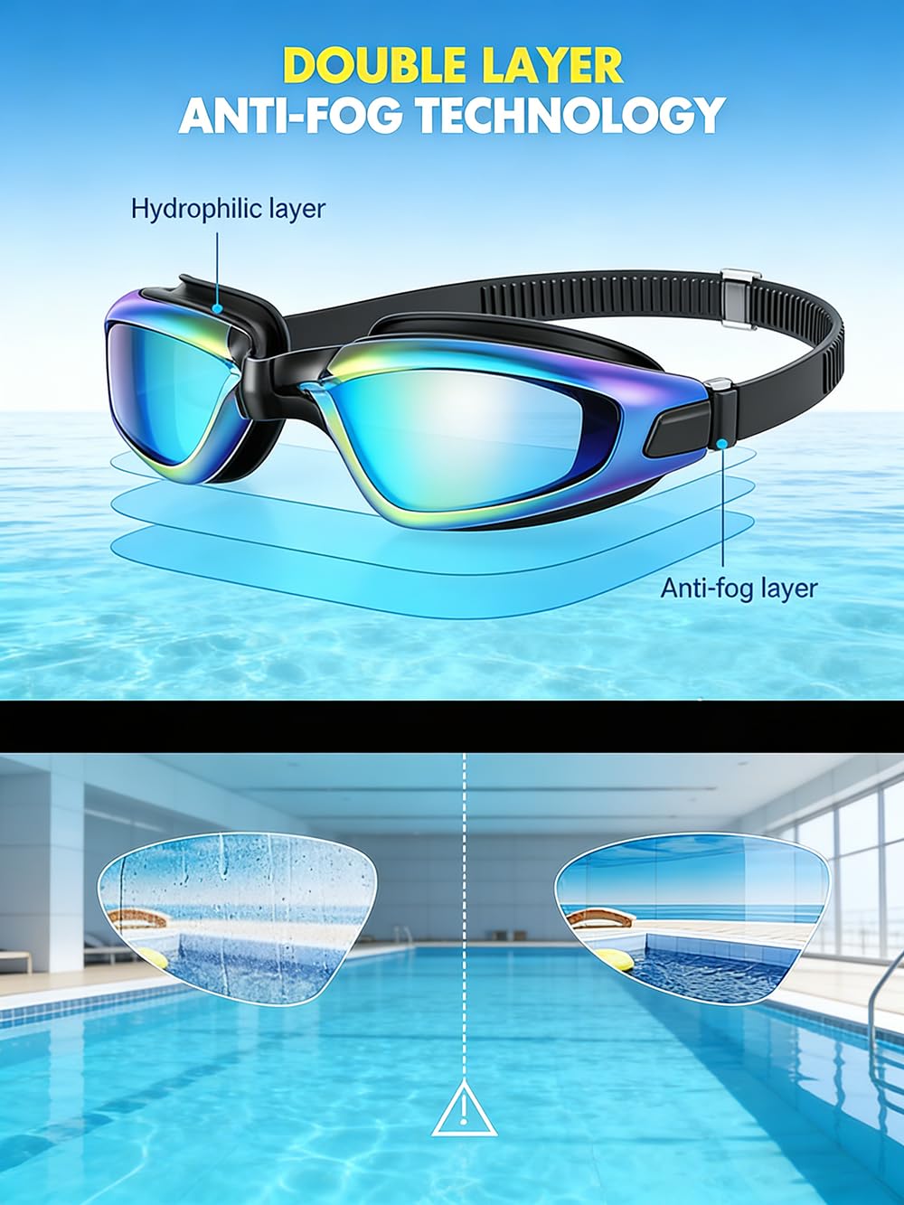 SKY-TOUCH Kid Swimming Goggles, UV Protection High-definition Lenses Anti-fog And Leak-proof With Quick-adjusting Straps Suitable for Children Teenagers Girls and Boys Gold Lenses