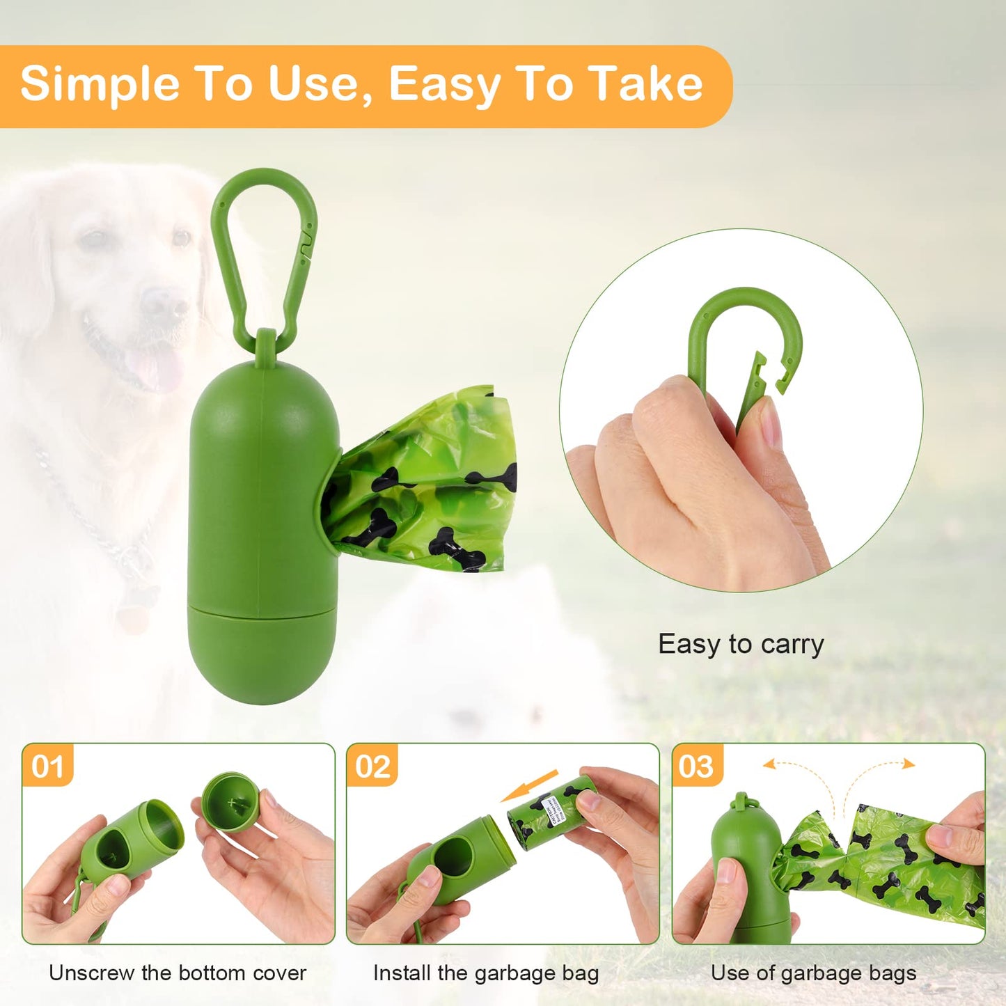 SKY-TOUCH 600 Count Dog Poop Bags Pet Dog Supplies for Dogs Include 2 PCS Green Adjustable Dispenser, Extra Thick and Strong, 100% Leak Proof, Biodegradable Waste Bag