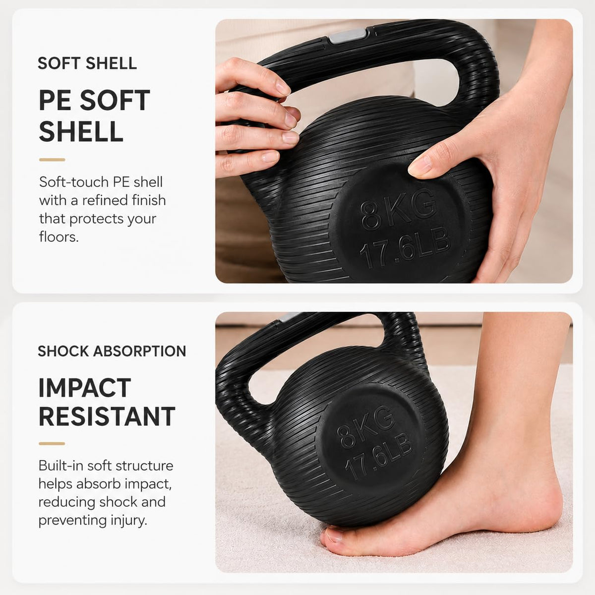 SKY-TOUCH 8KG Water-Filled Kettlebell, Fillable Fitness Weight with Anti-Slip Threaded Handle, Large TPR Plug and Stable Base for Home Gym Strength Training
