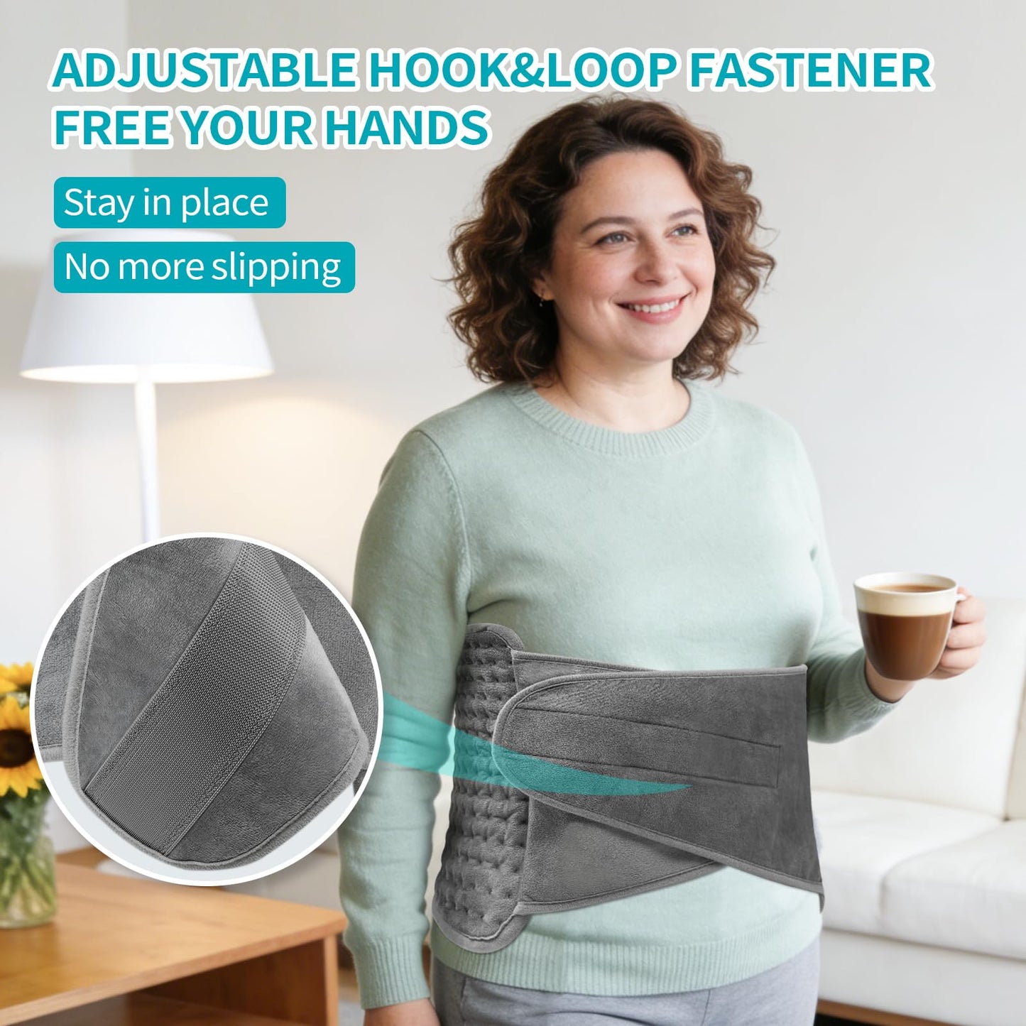 SKY-TOUCH Electric Heating Pad Wrap for Waist & Body, LCD Controller, 9 Heat Levels, 4 Timer Settings, Soft Touch, Fast Heating, Machine Washable - 60x31cm, Ideal for Back, Belly, Legs, & More
