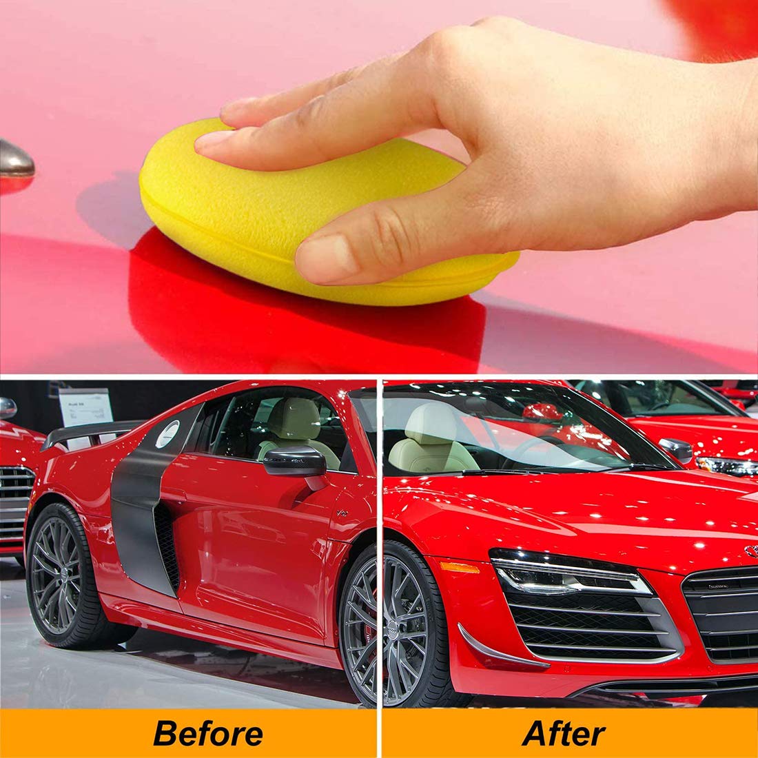 Zattcas Microfibre hand polishing sponge set of 6, 130x25 mm, wax applicator pad for waxes, polishes, paint cleaner, car polish, instead of polishing machine