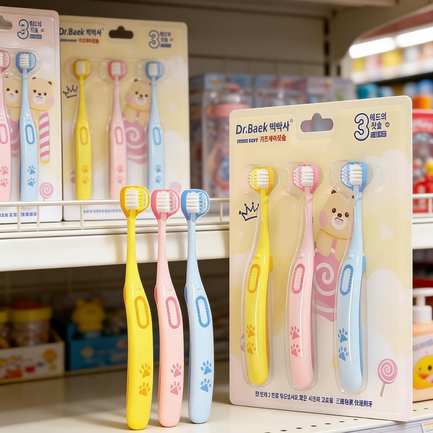 SKY-TOUCH Children's toothbrush set, Toddler, soft bristle, Easy to hold, Three-sided brush head, Suitable for children aged 2-8, （3 pack）