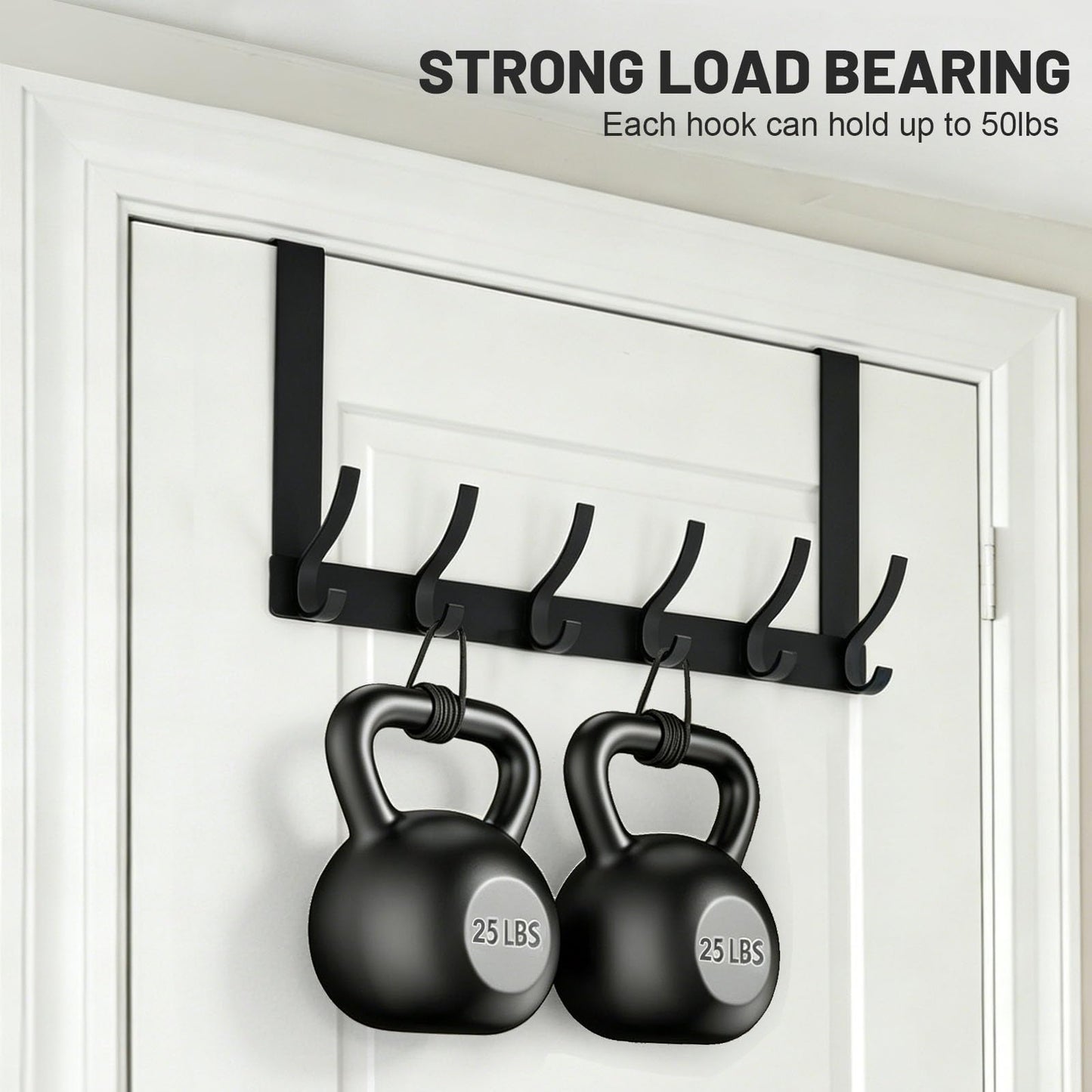 SKY-TOUCH Over Door Hook Hanger 6 Hooks, for Hanging Clothes, Hats, Coats, Towels, Robes - Rust Resistant Door Hanger with 6 Hooks, 20KG Maximum load, Aluminum, 40x18cm