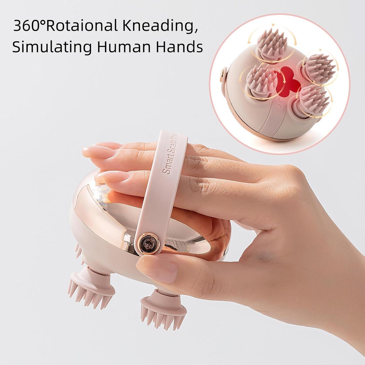 SKY-TOUCH Handheld Head Massager,Full Body Portable Massager,2 Massage Modes with 4 Silicone Massage Heads, 360° Rotating Kneading, Wet & Dry Use