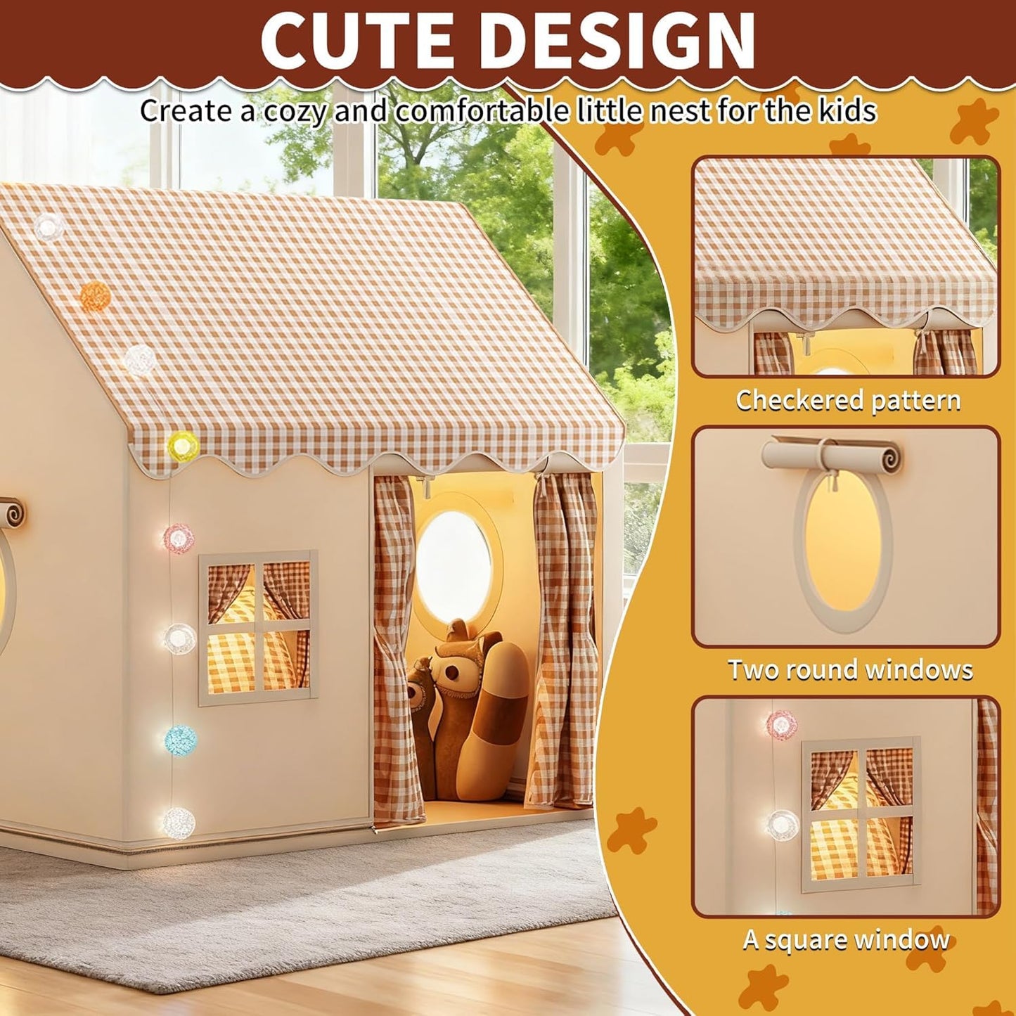 SKY-TOUCH Children's Indoor Play Tent, Princess Castle Playhouse, Suitable for Indoor and Outdoor Use, Includes cotton ball lamp, 120 * 105 * 128 cm, Washable and Foldable Comes with Portable Bag,Gray