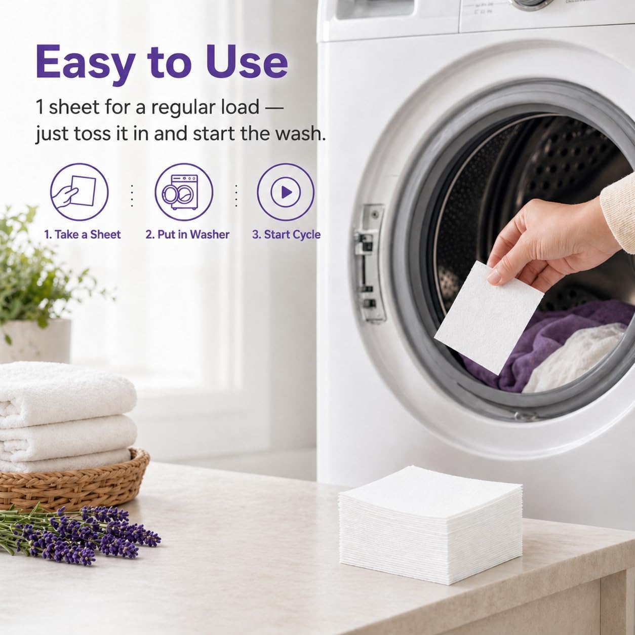 SKY-TOUCH 72pcs High-Strength Laundry Detergent Sheets, Lavender Scent Suitable for Dormitories, Universities, Homes, Hotels Travel