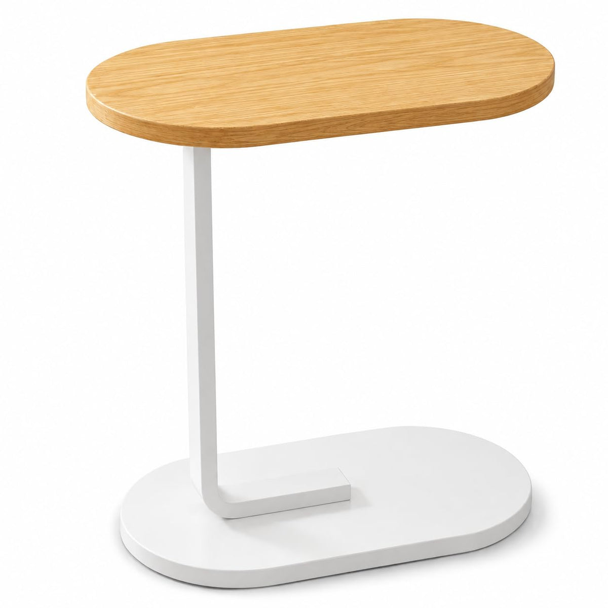 SKY-TOUCH C-Shaped End Table, Small Side Table for Couch, Sofa table, Perfect Snack Table with Metal Frame for Bedroom, Living Room & Small Spaces, Overbed Tables (White) - 45x28x58.5cm