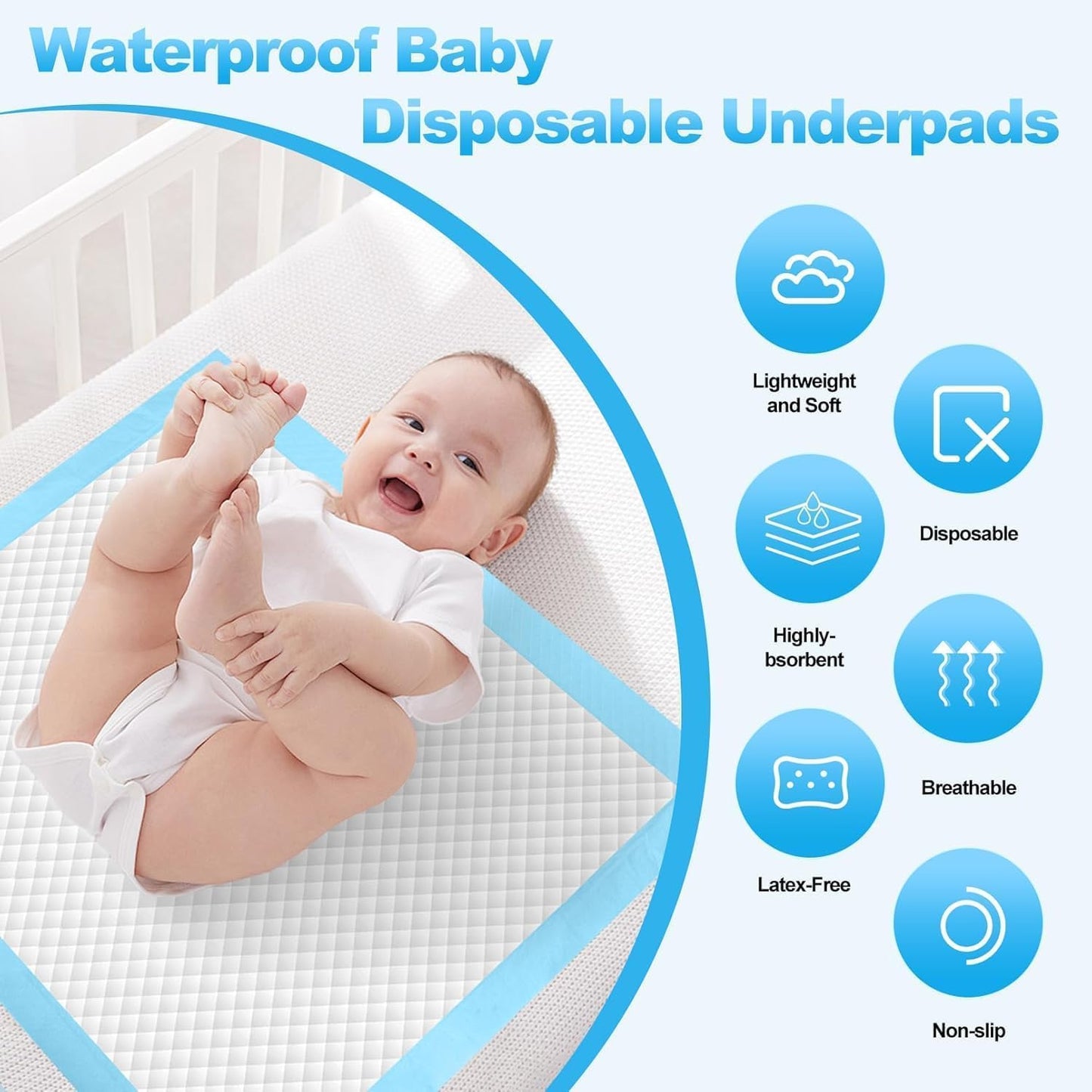 SKY-TOUCH 40 Pieces Baby Disposable Changing Mats,Waterproof Baby Changing Pads, 60x90 cm, Highly Absorbent Leakproof Changing Pad Baby, Ultra soft Diaper Changing Mat Underpads for Baby Blue XL