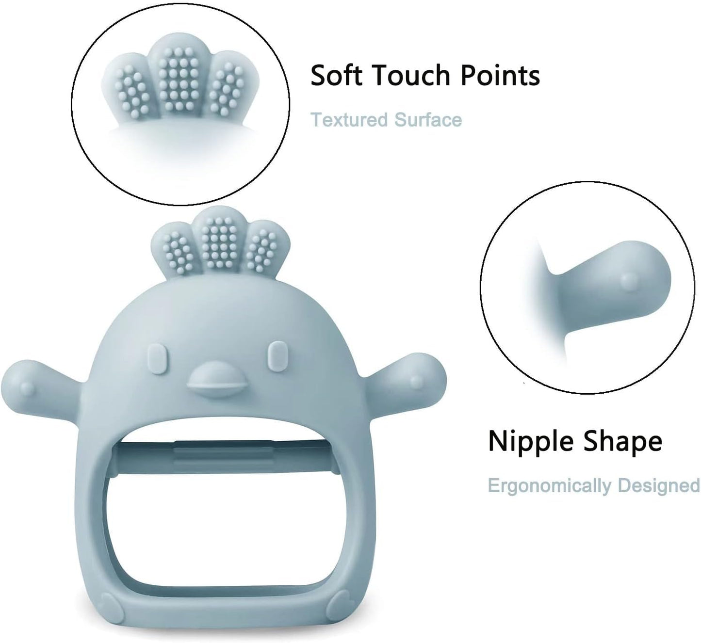SKY-TOUCH 2 Pack Silicone Baby Teething Mittens, Hand Teether Gloves for 3+ Months, BPA-Free Silicone, Anti-Drop Teether for Gum Relief (White/Blue)