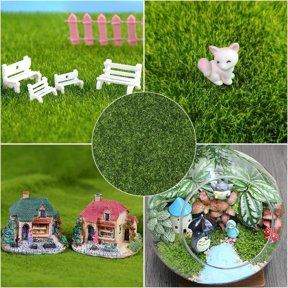 SKY-TOUCH 6PCS Artificial Moss Grass Tiles, 15x15cm Faux Green Grass Mat for Fairy Garden, DIY Micro Landscape, Miniature Garden, Dollhouse Decoration, Craft Projects and Table Decor