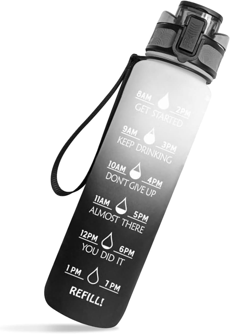 SKY-TOUCH 1L Sports Water Bottle : Motivational Water Bottle with Time Marker and Straw Leakproof Water Bottles for Fitness Gym and Outdoor Sports Black&White
