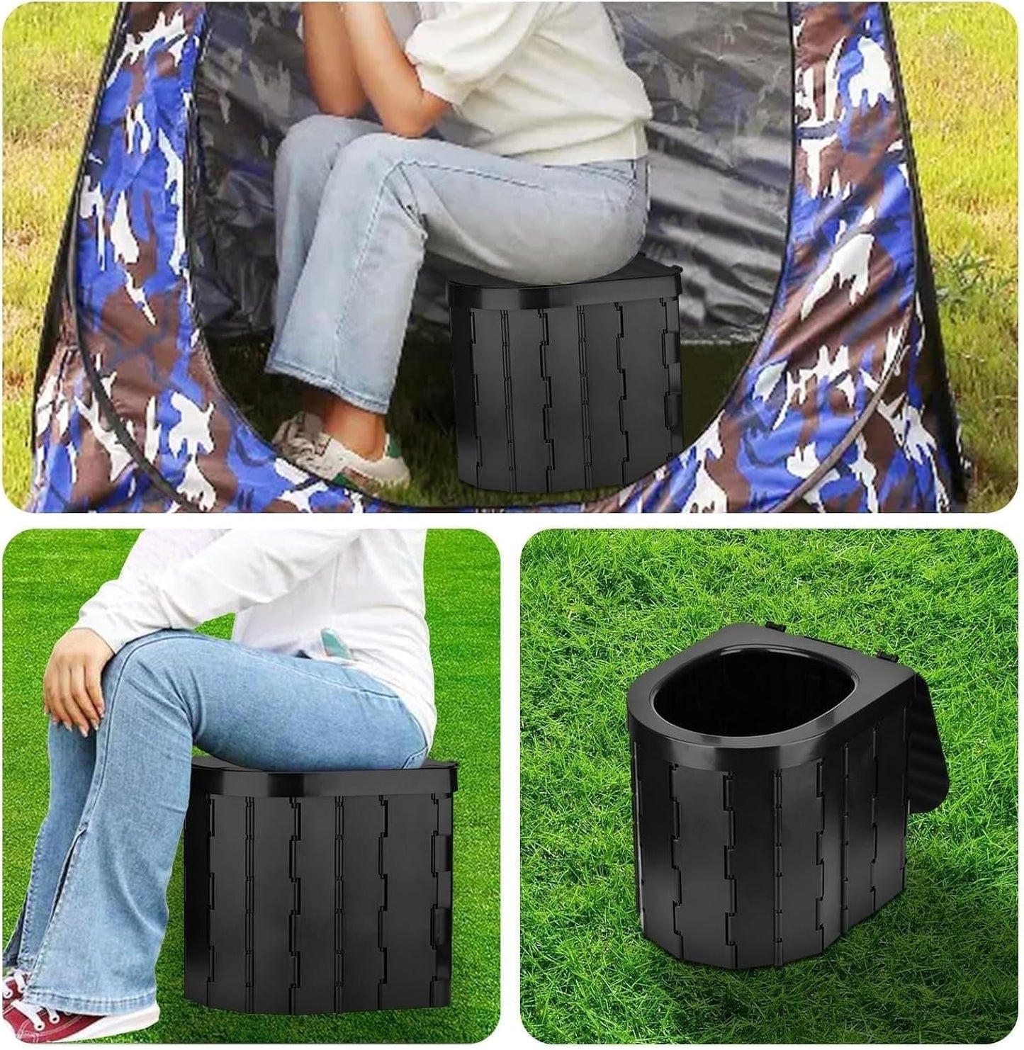 Sky-Touch Foldable Camping Toilet, Portable Travel Commode for Adults, Comes with Paper Holder, Garbage Bag and Curing Agent, Hiking, Road Trips, Beach, Emergency Use