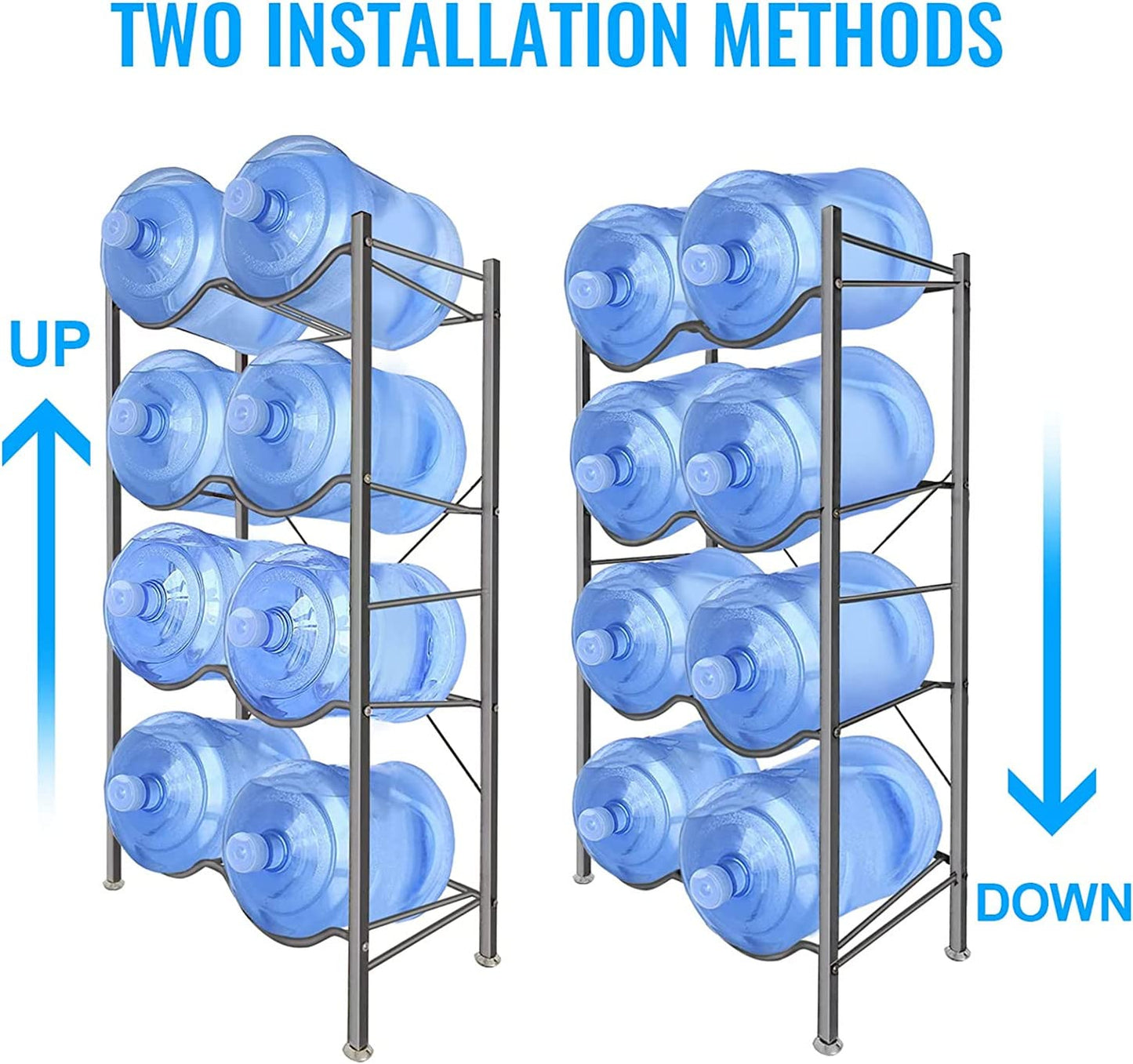 SKY-TOUCH Water Bottle Storage Stand 4 Tier, Water Bottle Holder 8 Bottles of 5 Gallons Heavy Duty Water Jug Rack for Kitchen Home and Office Easy To Assemble