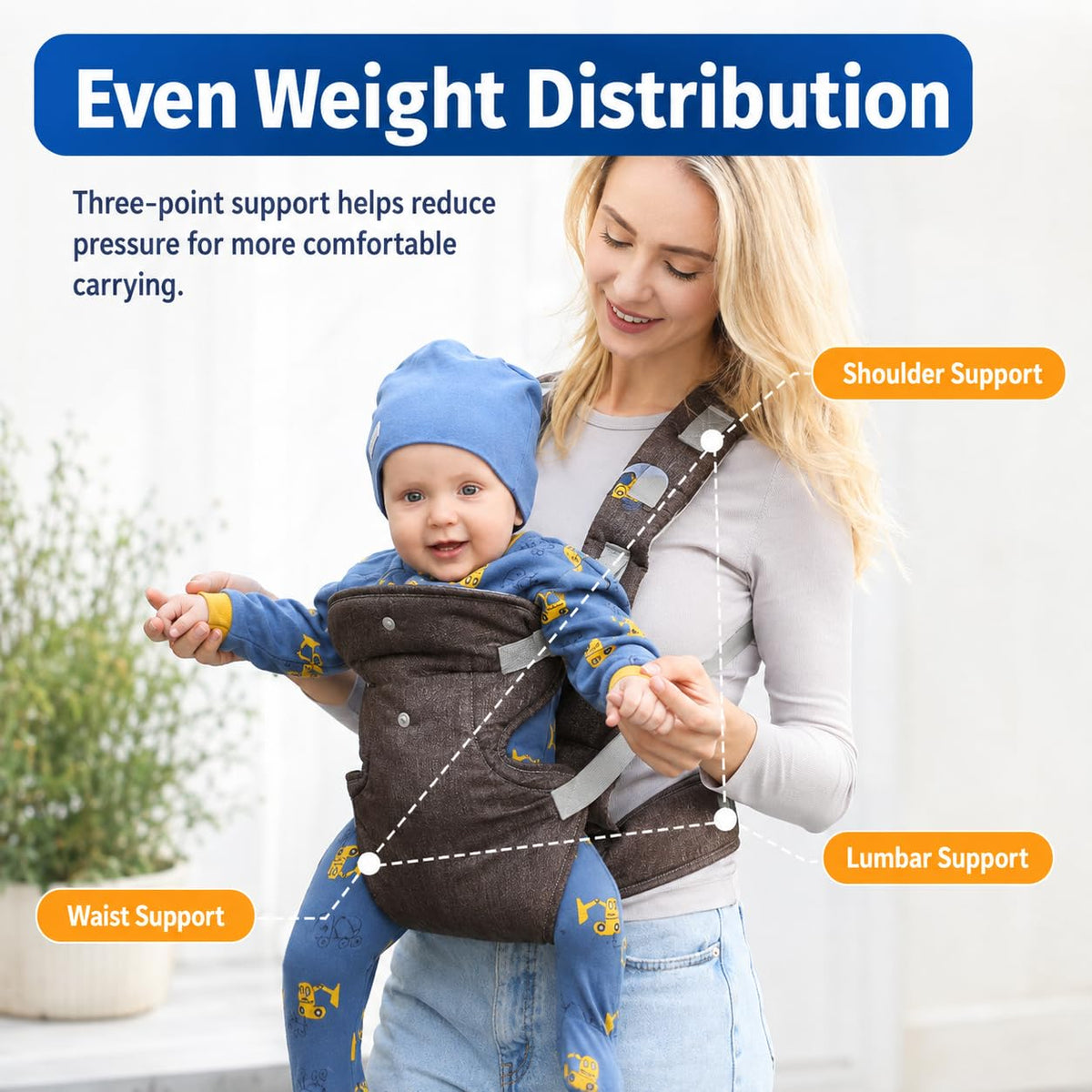 SKY-TOUCH 4-in-1 Baby Carrier, Ergonomic Convertible Infant Carrier with M-Shape Seat, C-Shape Support, Adjustable Shoulder Straps, Front Inward, Outward & Back Carry, Linen Fabric