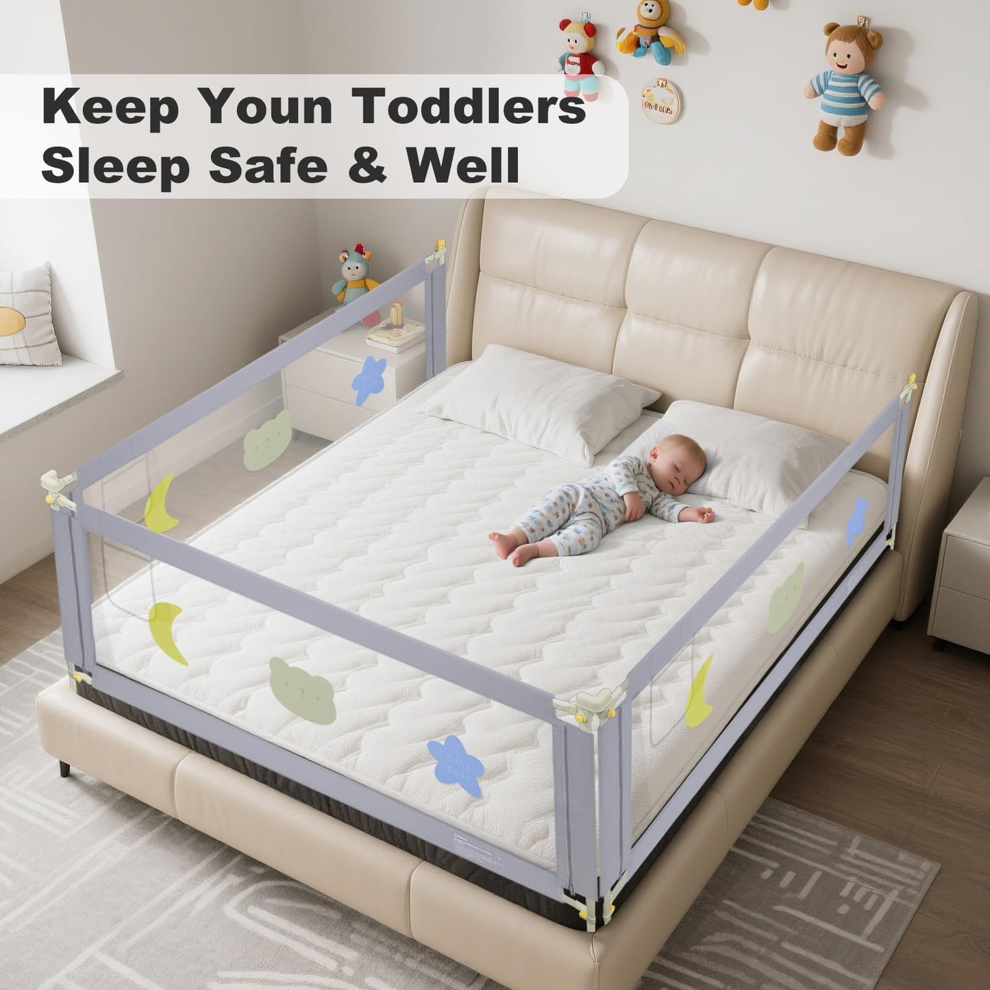 SKY-TOUCH Bed Rail for Toddlers, Baby Bed Rail Guard Infants Safety Bed Guardrail Adjustable Height, Upgraded seamless reinforced safety fence protector baby crib rail guardrail