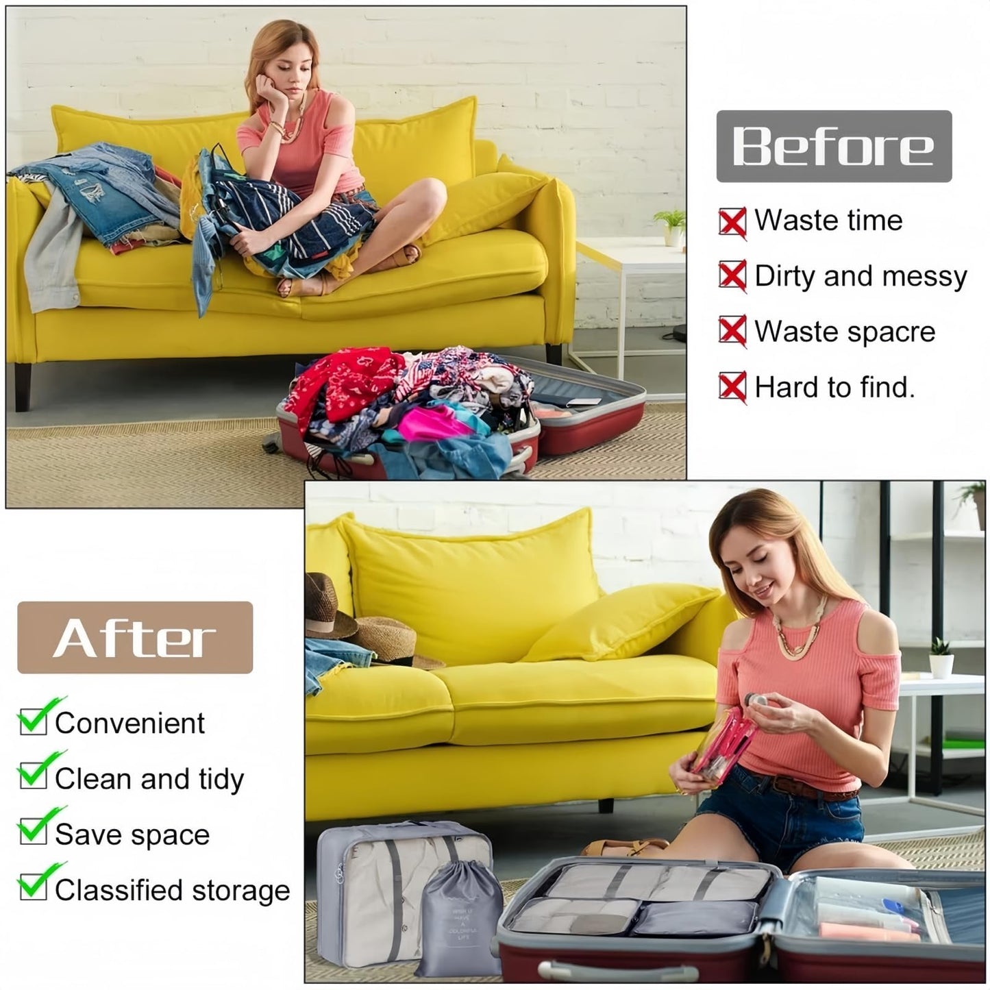 SKY-TOUCH Travel Packing Cubes,Traveling Accessories,Luggage Packing Organizers Set,Waterproof Laundry Bag,Storage Bag for Travel,Breathable Mesh,pack of 7 pieces, Grey