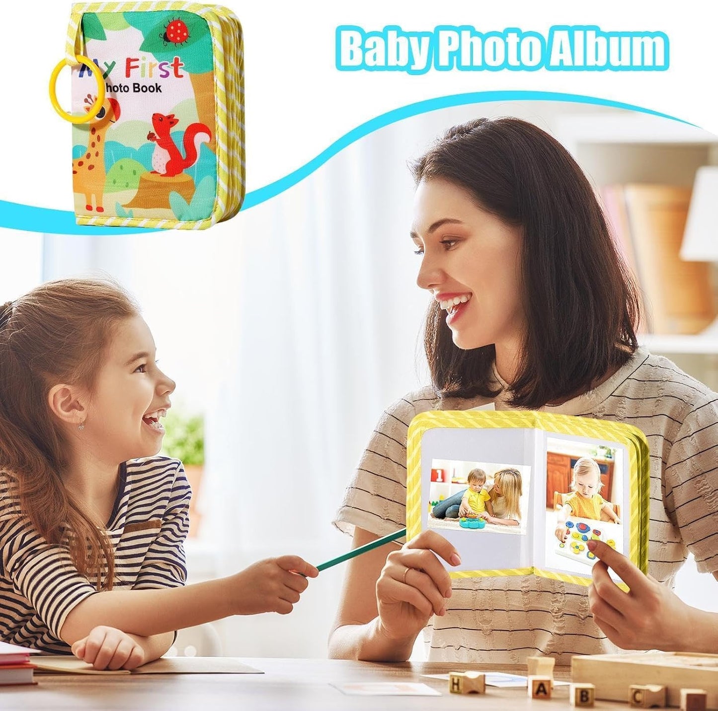 SKY-TOUCH Baby Photo Album First Family Memory Book for Newborns, Toddlers Soft Photo Cloth Book with Mirror, Quality Gifts for Girls and Boys, 1st Birthday, Baby Shower