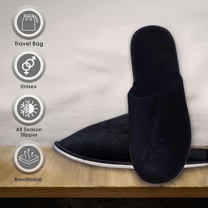 SKY-TOUCH 6 Pairs of Non Slip Disposable Spa Slippers, Eco-Friendly Indoor Slippers for Bathroom, Bedroom, Hotel, Flight,Spa,Unisex Fits 42-46, Individually Package