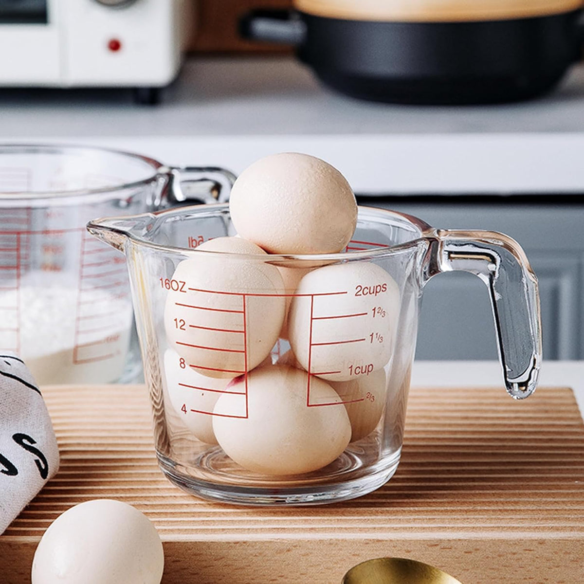 SKY-TOUCH 1000ml Glass Measuring Cup, Heat-Resistant Borosilicate Measuring Jug with Easy-Read Red Markings, Precision Pour Spout & Ergonomic Handle for Baking, Cooking, Mixing and Microwave Use