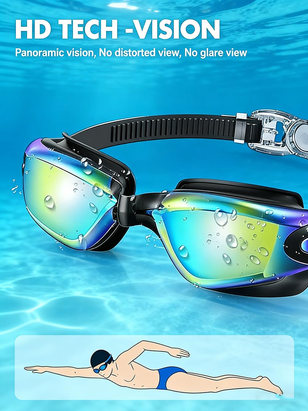 SKY-TOUCH Kid Swimming Goggles, UV Protection High-definition Lenses Anti-fog And Leak-proof With Quick-adjusting Straps Suitable for Children Teenagers Girls and Boys Gold Lenses