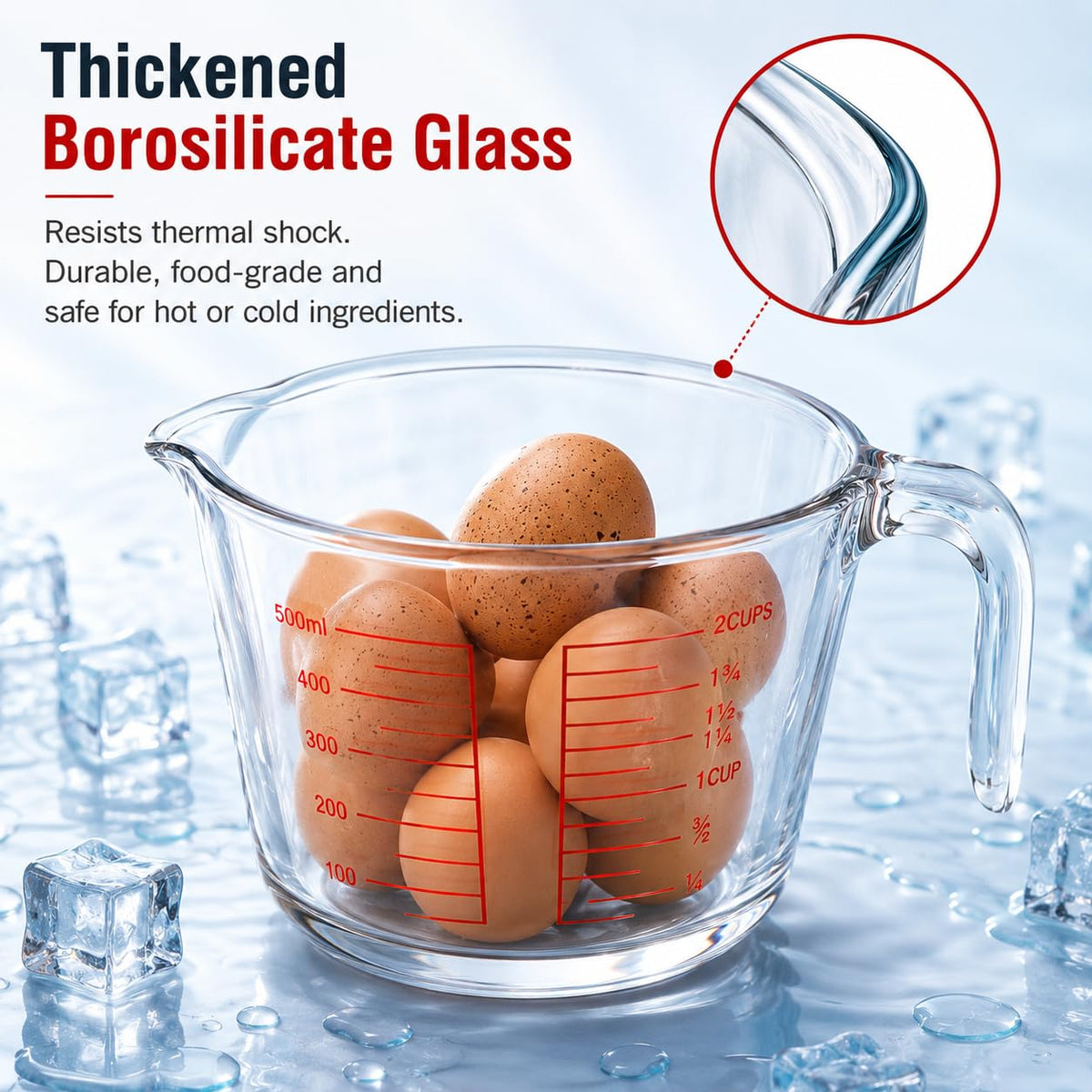 SKY-TOUCH 500ml Glass Measuring Cup, Heat-Resistant Borosilicate Measuring Jug with Easy-Read Red Markings, Precision Pour Spout & Ergonomic Handle for Baking, Cooking, Mixing and Microwave Use